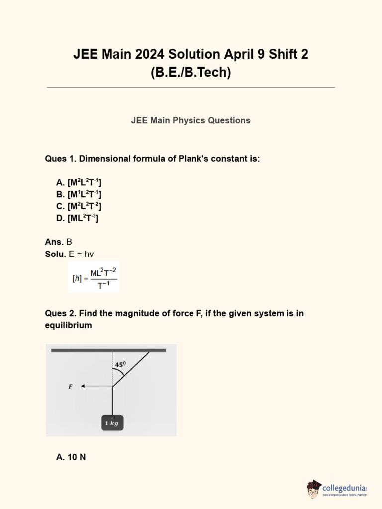 JEE Main 2024 April 9 Solutions | PDF | Chemistry | Chemical Compounds