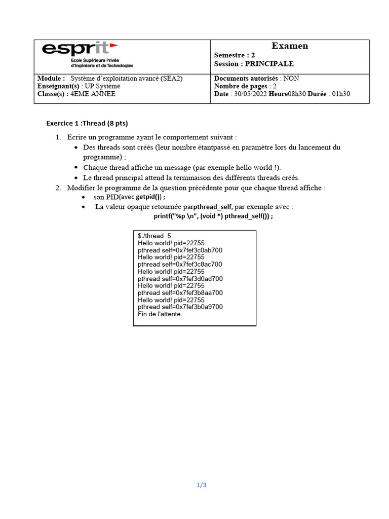 Gestion des threads en C avec pthread | PDF | Informatique ...