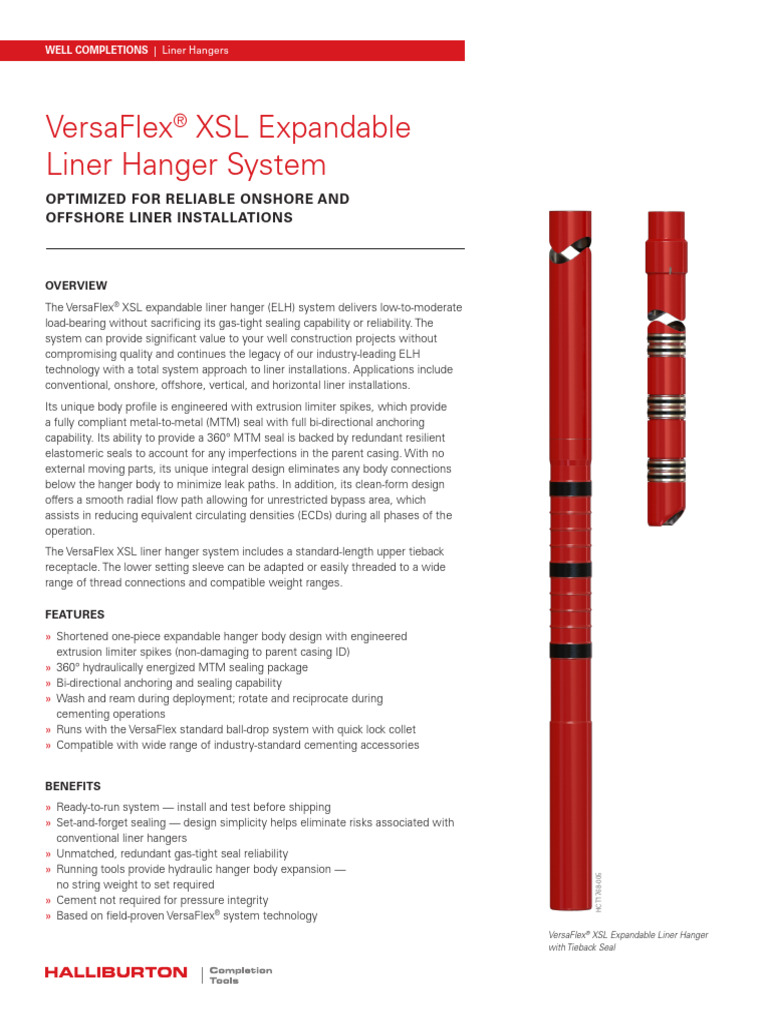 VersaFlex XSL Expandable Liner Hanger System SDS H09713 PDF