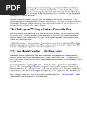 Example Business Continuity Plan Retail Store