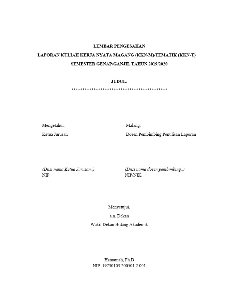 Format Lembar Pengesahan KKN 2019 2020 | PDF