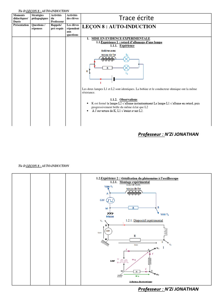 Cours sur l'Auto-Induction en Terminale | PDF | Inducteur | Induction ...