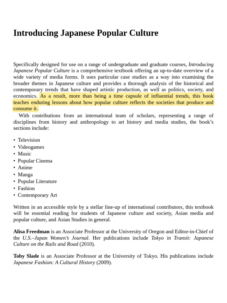 Toby Slade (Editor) - Alisa Freedman (Editor) - Introducing Japanese  Popular Culture-Routledge (2018) | PDF | Popular Culture | Anime, image size:768x1024