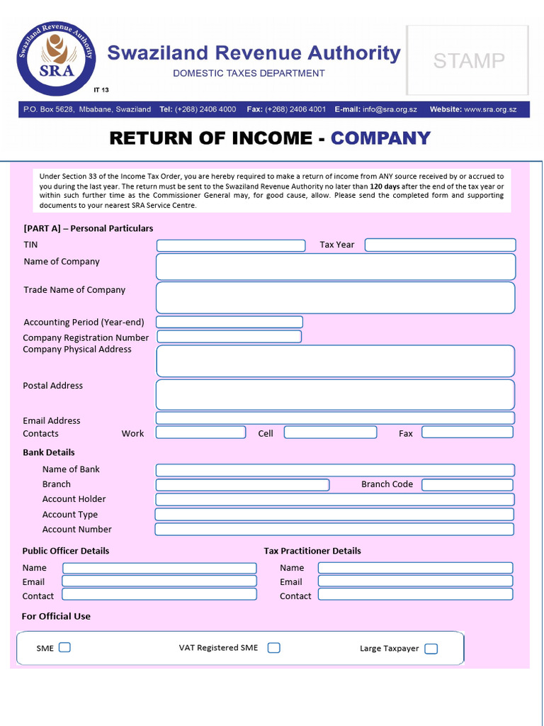 Swaziland Company Tax Return Form | PDF | Balance Sheet | Expense