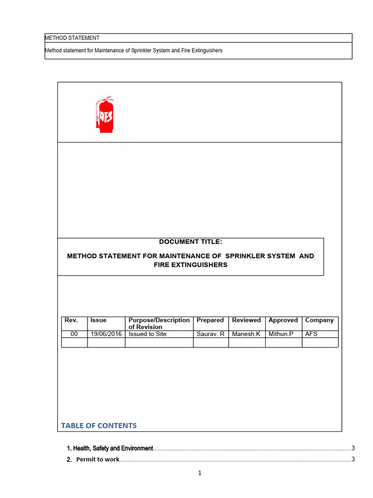 Fire System Maintenance Method Statement | PDF | Fire Sprinkler System ...