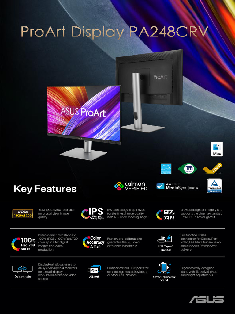 ProArt Display PA248CRV Data Sheet | PDF | Computer Monitor | Video
