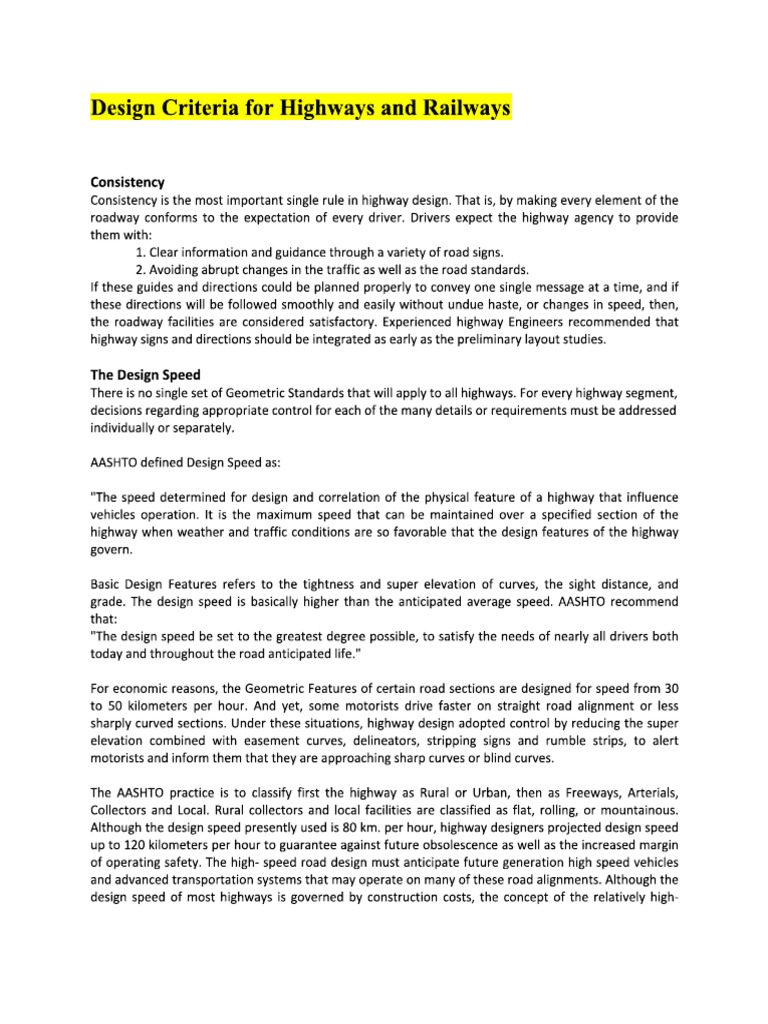 Handout 2 - Design Criteria For Highways | PDF