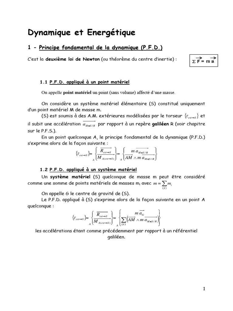 Dynamique et Énergie Mécanique | PDF | Lois du mouvement de Newton ...