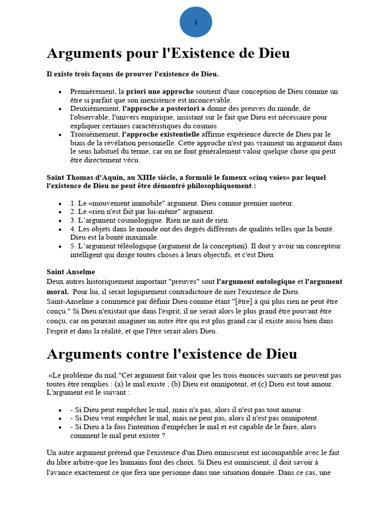Arguments pour et contre l'existence de Dieu | PDF | Athéisme | Dieu