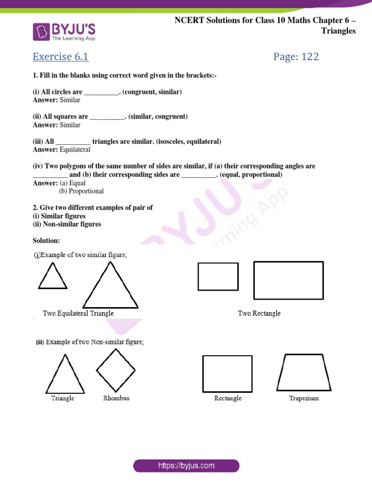 Ncert Sol Class 10 Maths Chapter 6 Triangles Ex 1 | PDF