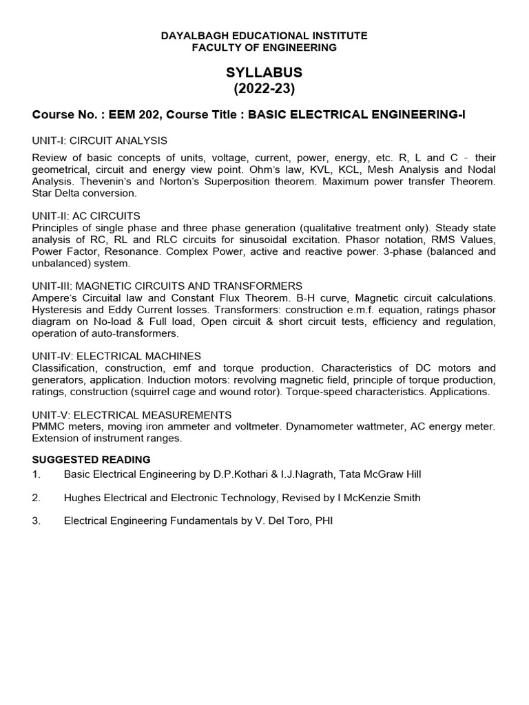 Electrical Engineering Syllabus & Questions | PDF | Transformer ...