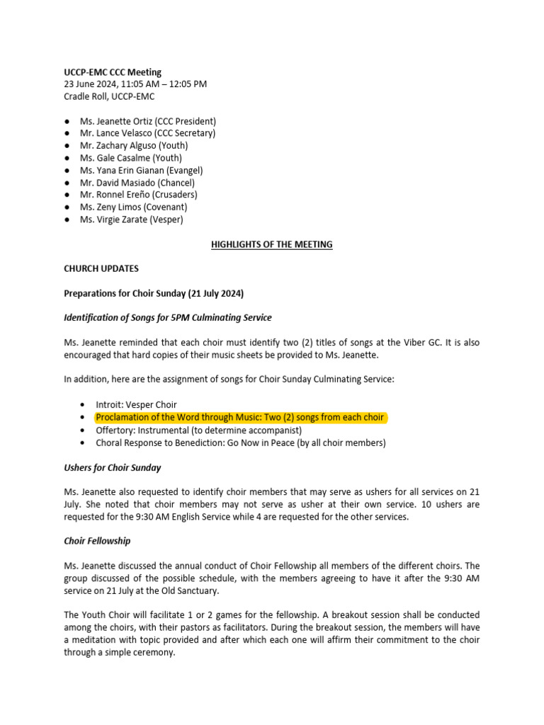 EMC CCC Meeting Minutes 2024-6-23 | PDF | Foreign Language Studies