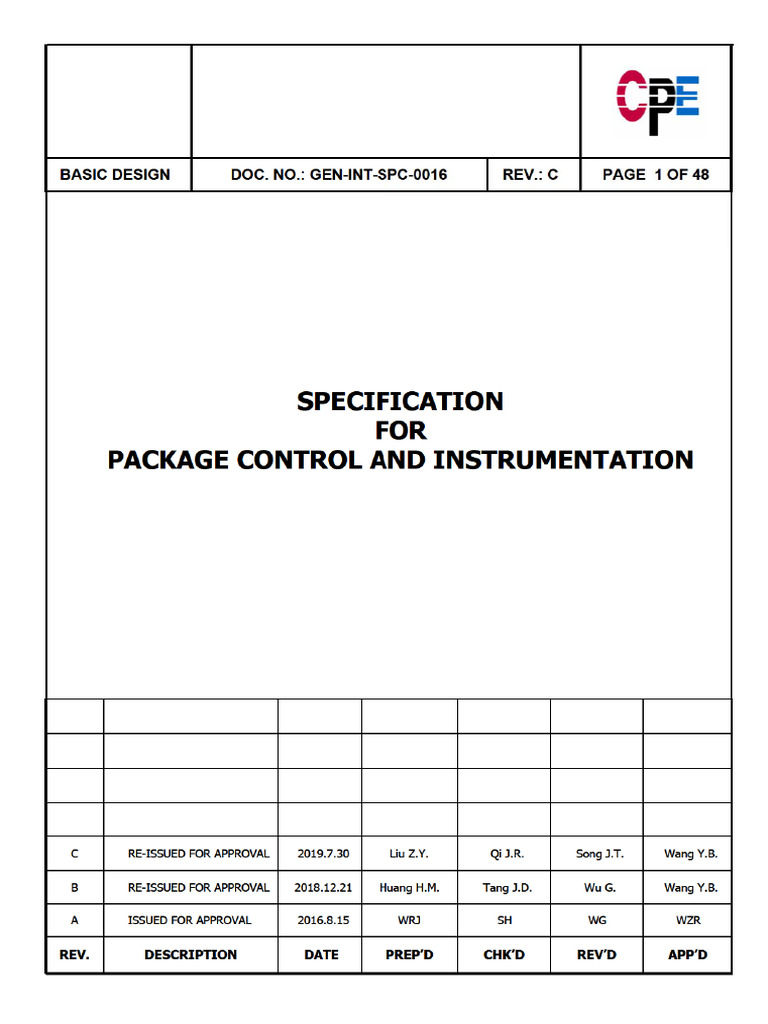 GEN-INT-SPC-0016 Specification For Package Control and Instrumentation ...