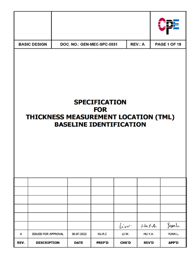 GEN-MEC-SPC-0031 Specification For Thickness Measurement Location (TML ...