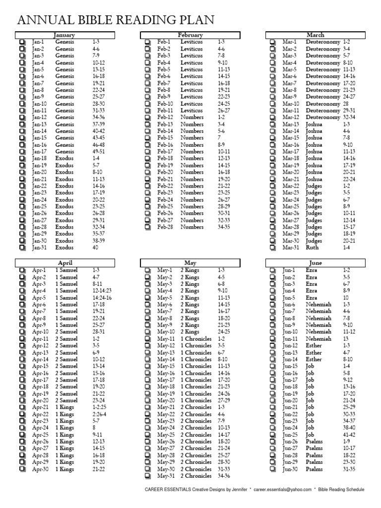 One Year Bible Reading Schedule | PDF | Book Of Deuteronomy | Book Of ...
