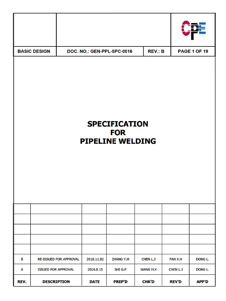 GEN-PPL-SPC-0016 Specification For Pipeline Welding | PDF