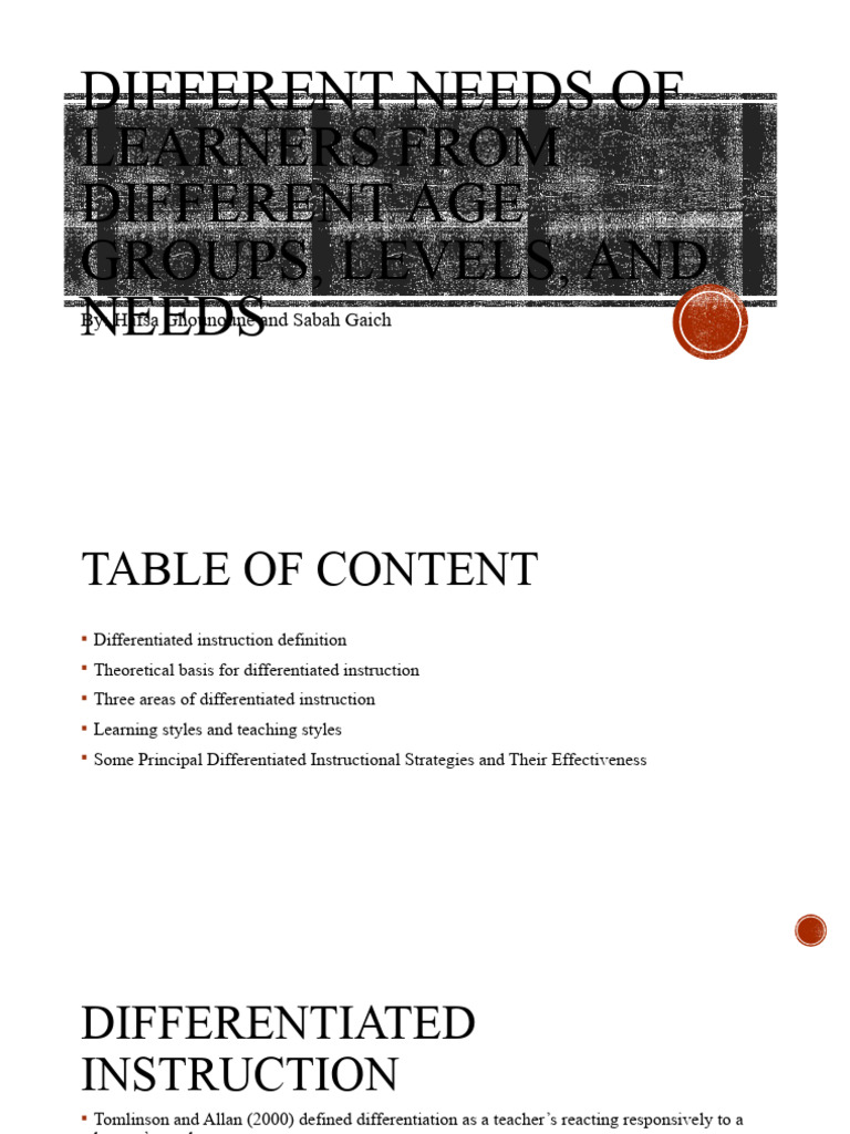 Different Needs of Learners From Different Age Groups | PDF ...