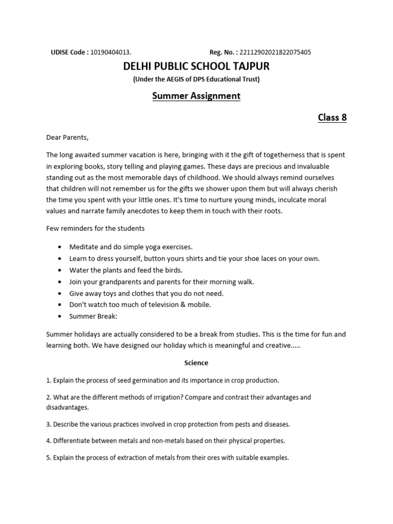 Class 8 Summer Assignment | PDF | Area