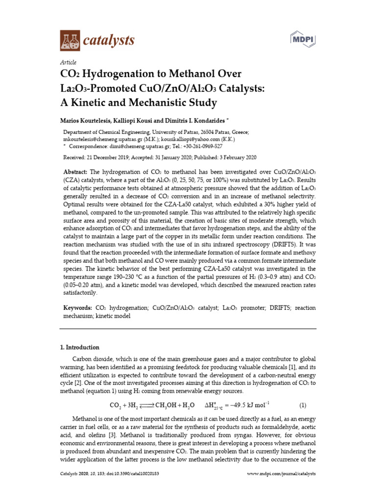 Co2 Hydrogenation To Methanol Over LA2O3-promoted | PDF | Catalysis ...