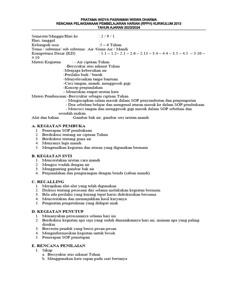 RPPH TK-B SMT2 Minggu - 09 - Air | PDF