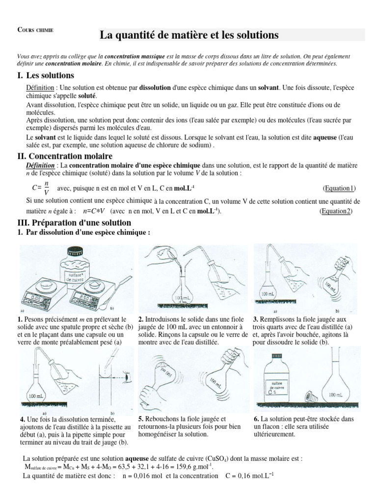 Solutions et Concentrations en Chimie | PDF | Concentration molaire ...