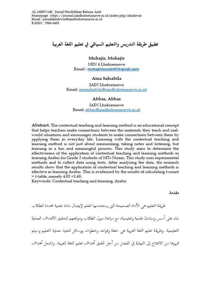 Contextual Teaching in Arabic Education | PDF | Cognition | Learning