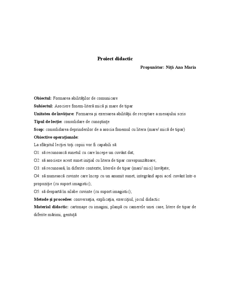 Proiect Didactic Alfabetul