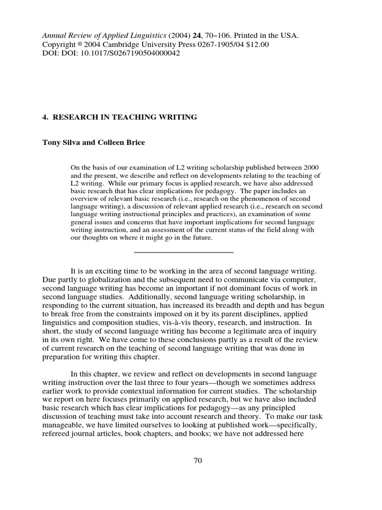 Research in Teaching Writing - Leanning | PDF | English As A Second Or ...