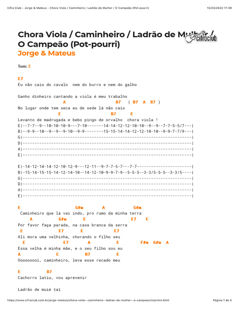 Jorge & Mateus - Chora Viola: Caminheiro: Ladrão de Mulher: O Campeão ...