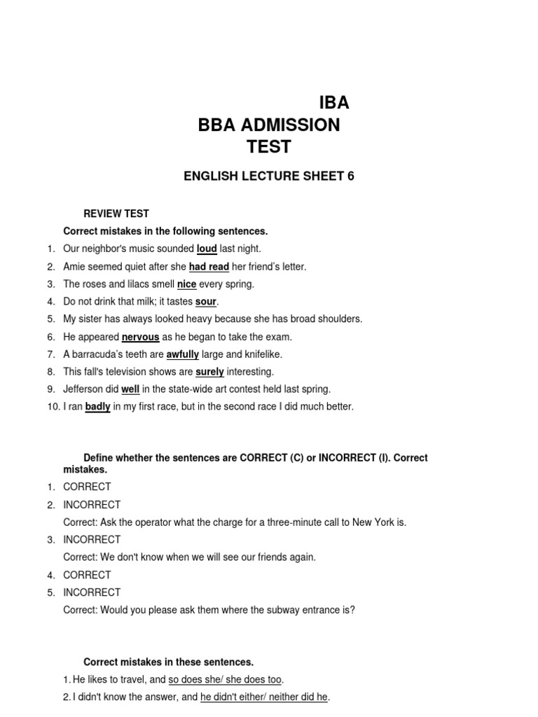 BBA Admission Test English Review Guide | PDF | Language Arts & Discipline