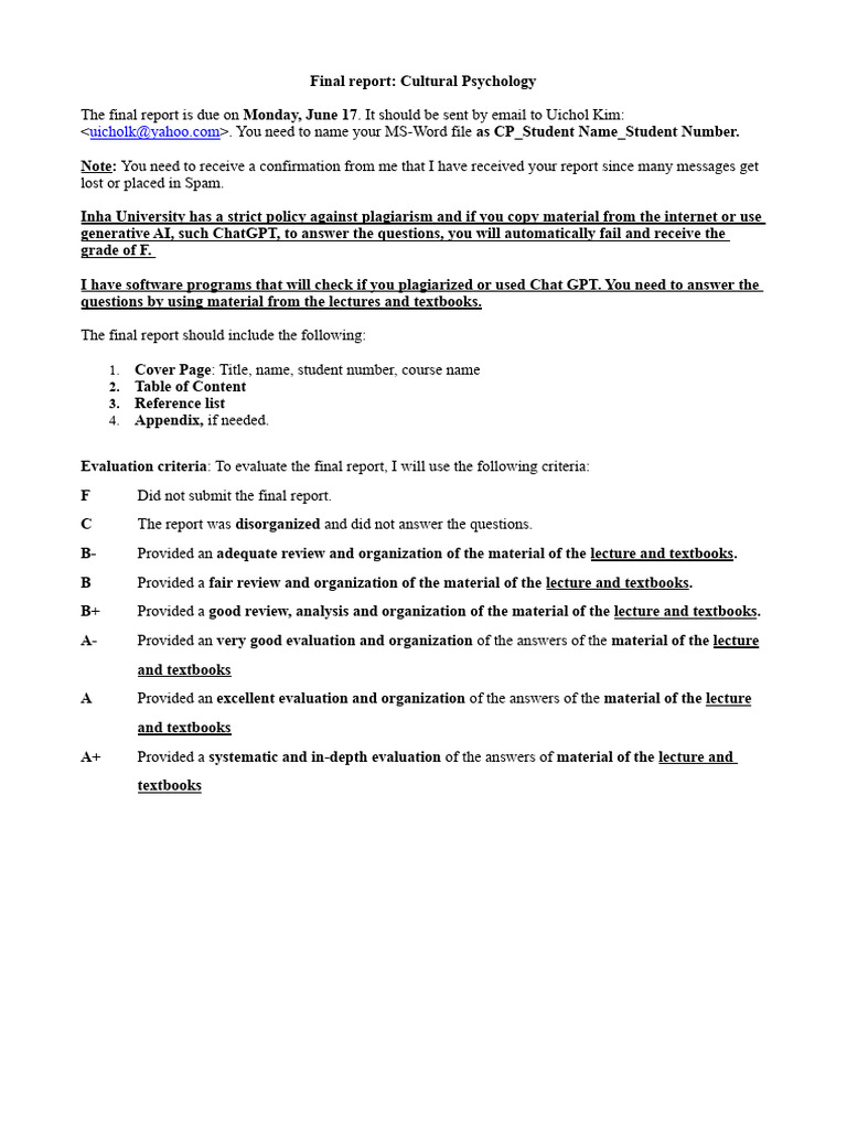 Final Report Guidelines for Cultural Psychology | PDF | Science | Self ...