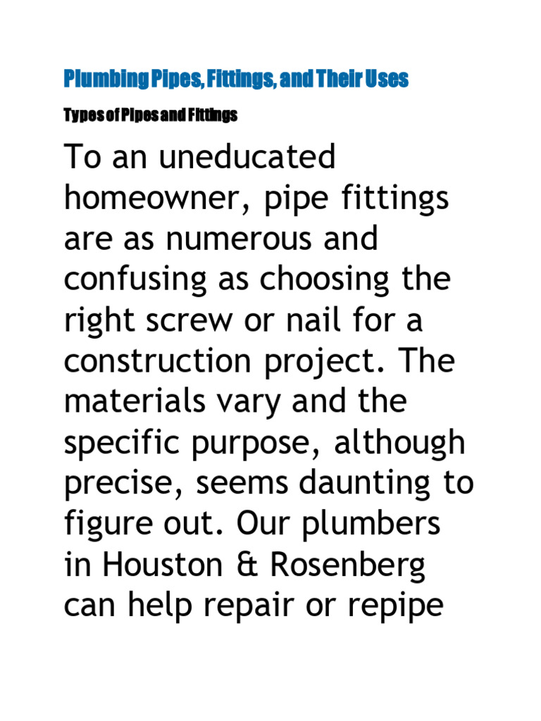 Plumbing Pipes and Needs | PDF | Pipe (Fluid Conveyance) | Valve