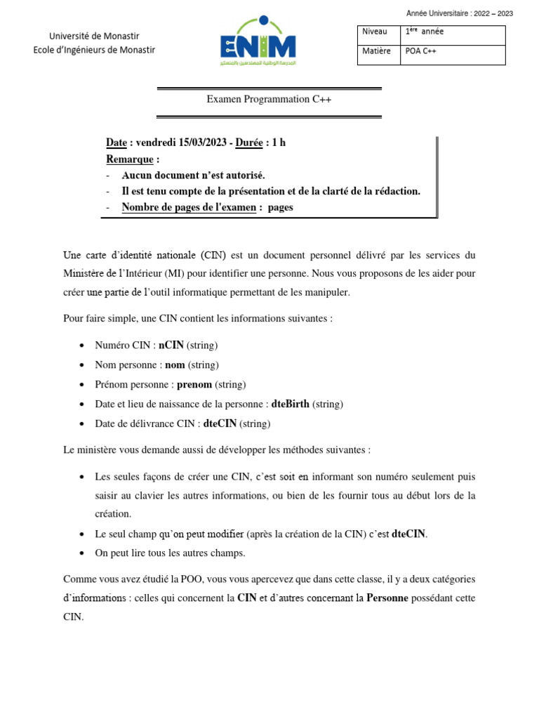 Développement d'une classe CIN en C++ | PDF | Interface (Informatique ...