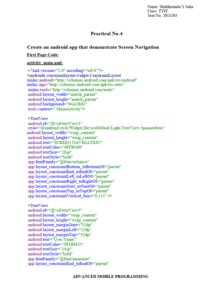 Android App Screen Navigation Example | PDF | Android (Operating System ...