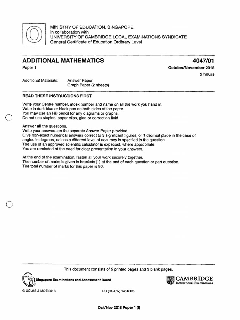 2018 Additional Mathematics | PDF | Tangent | Equations