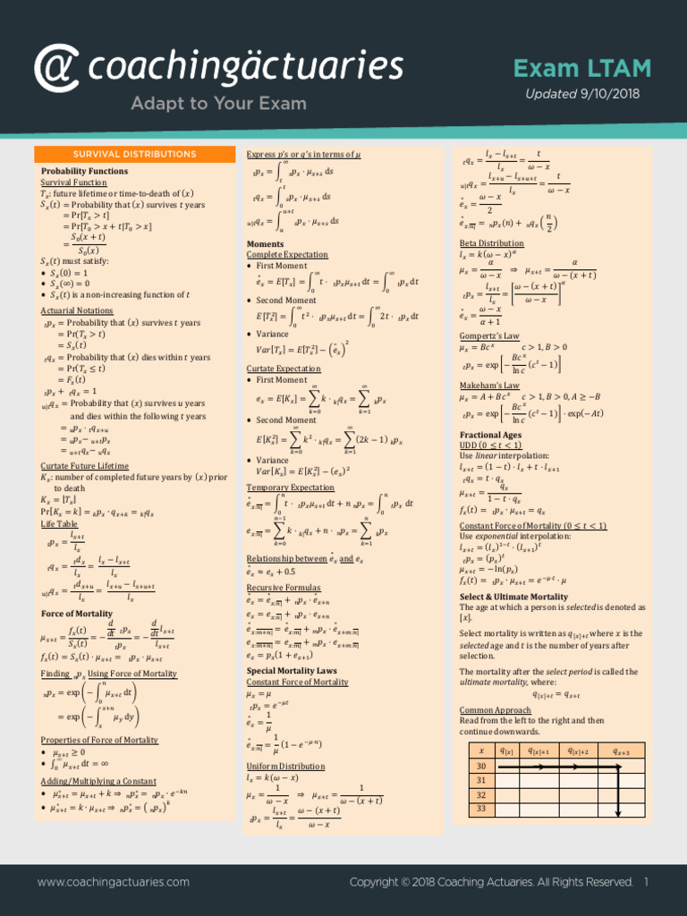 LTAM Exam Formula Sheet | PDF | Applied Mathematics | Mathematics