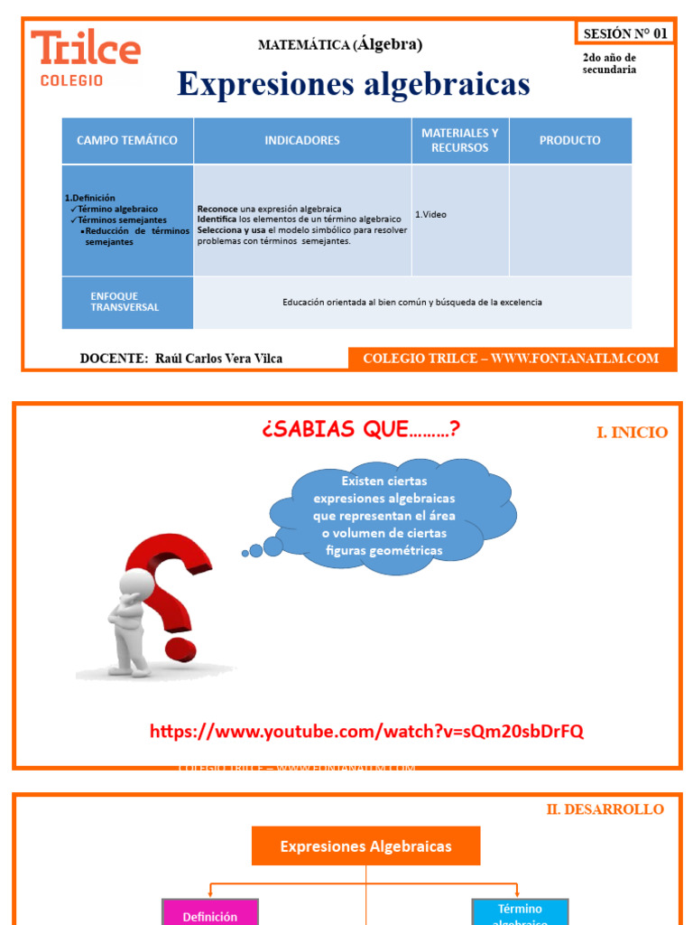 Expresiones Algebraicas para Secundaria | PDF | Multiplicación | Fórmula