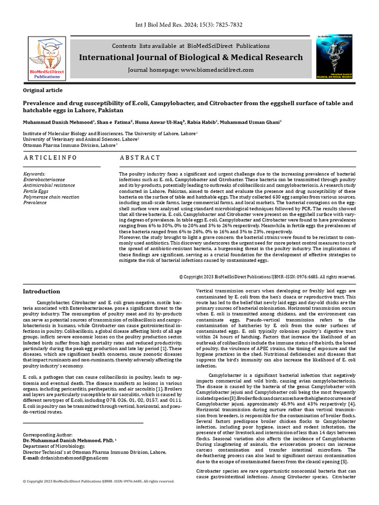 Prevalence and Drug Susceptibility of E.coli, Campylobacter, And ...