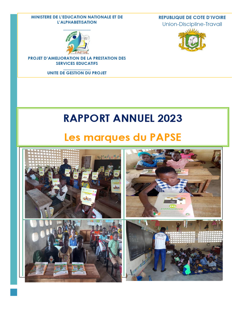 Rapport annuel PAPSE 2023 Côte d'Ivoire | PDF | Apprentissage ...
