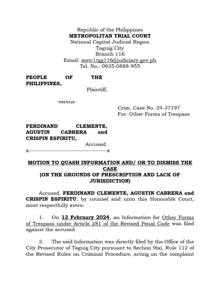 Motion to Dismiss_Ferdie_Otehr trespass PDF Statute Of Limitations
