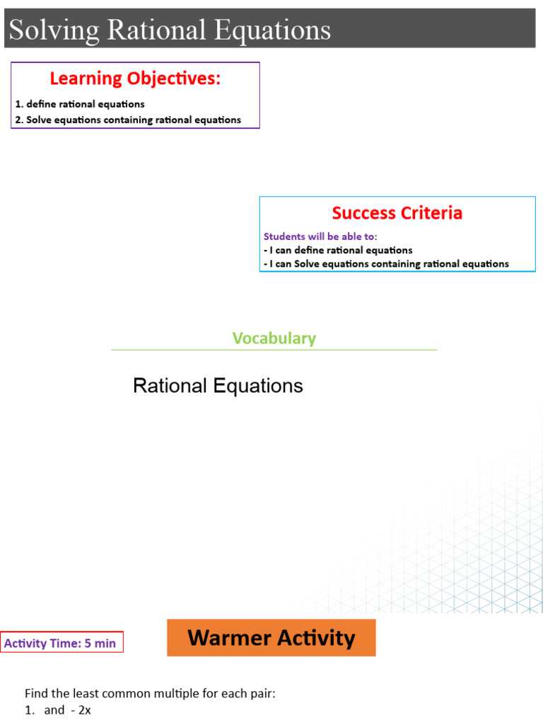 Solving Rational Equations Guide | PDF | Equations | Rational Number