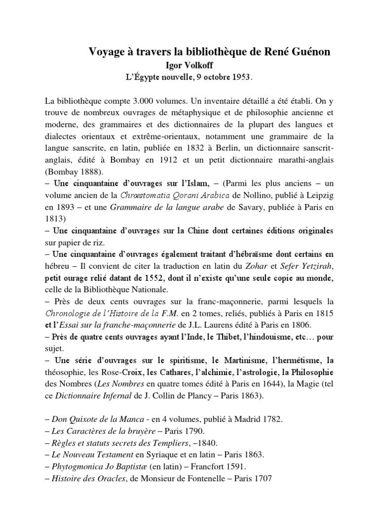 Trésors ésotériques de la bibliothèque de René Guénon | PDF ...