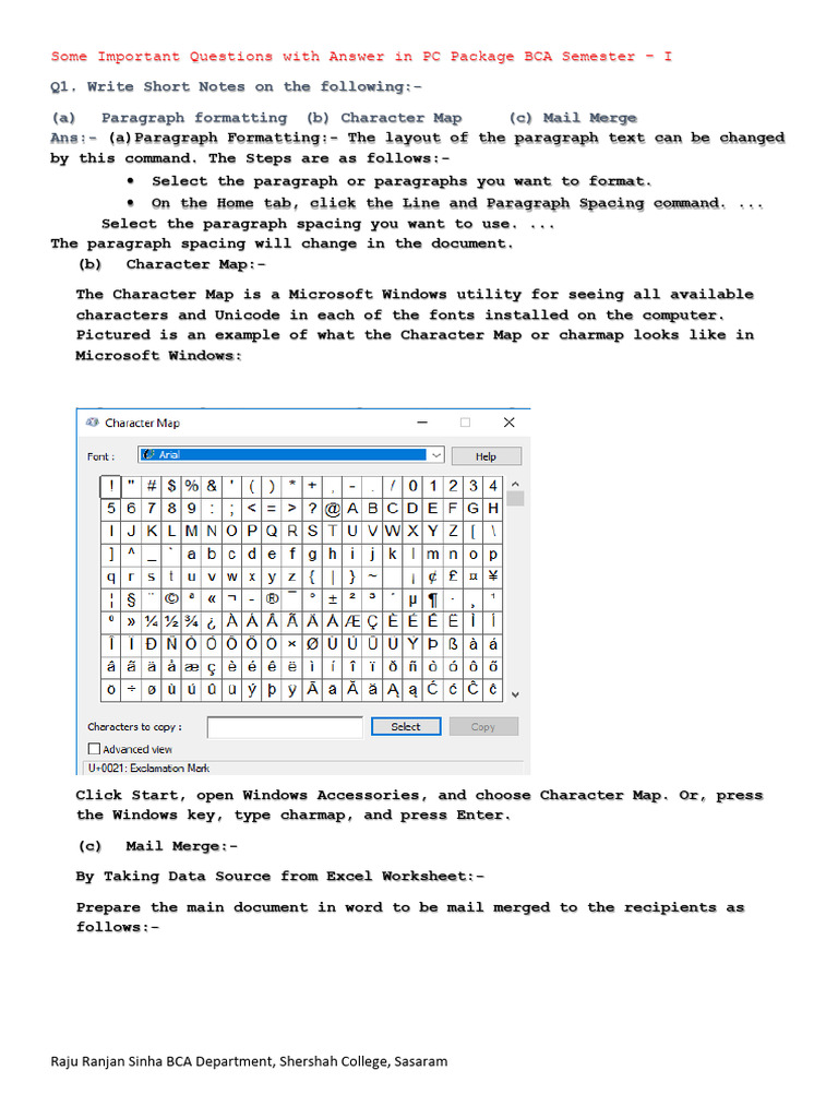 Important PC Package Questions BCA I | PDF