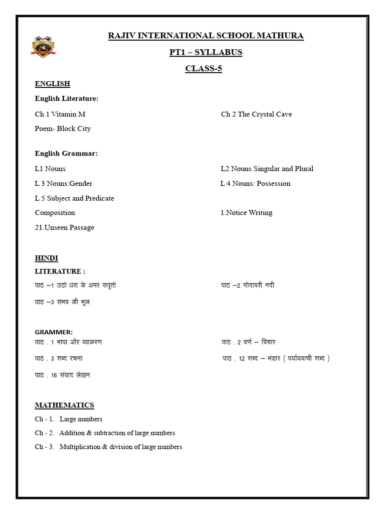 Class 5 Syllabus PT1 24 | PDF
