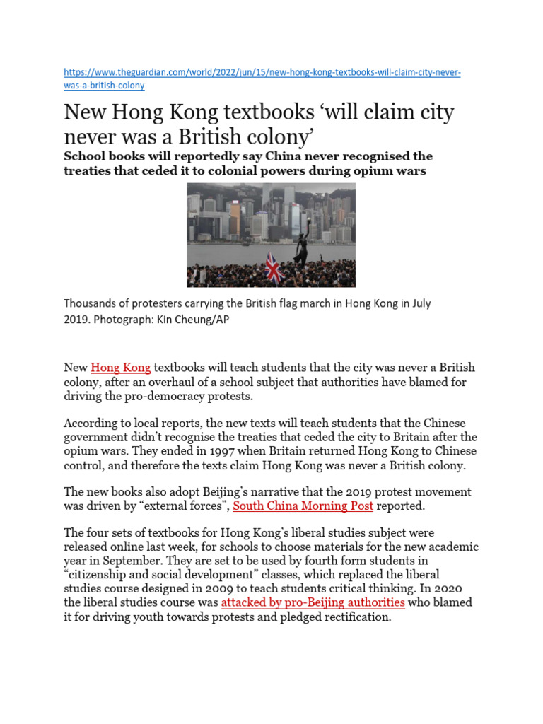 IB TOK Article - New Hong Kong Textbooks | PDF | Hong Kong | South China