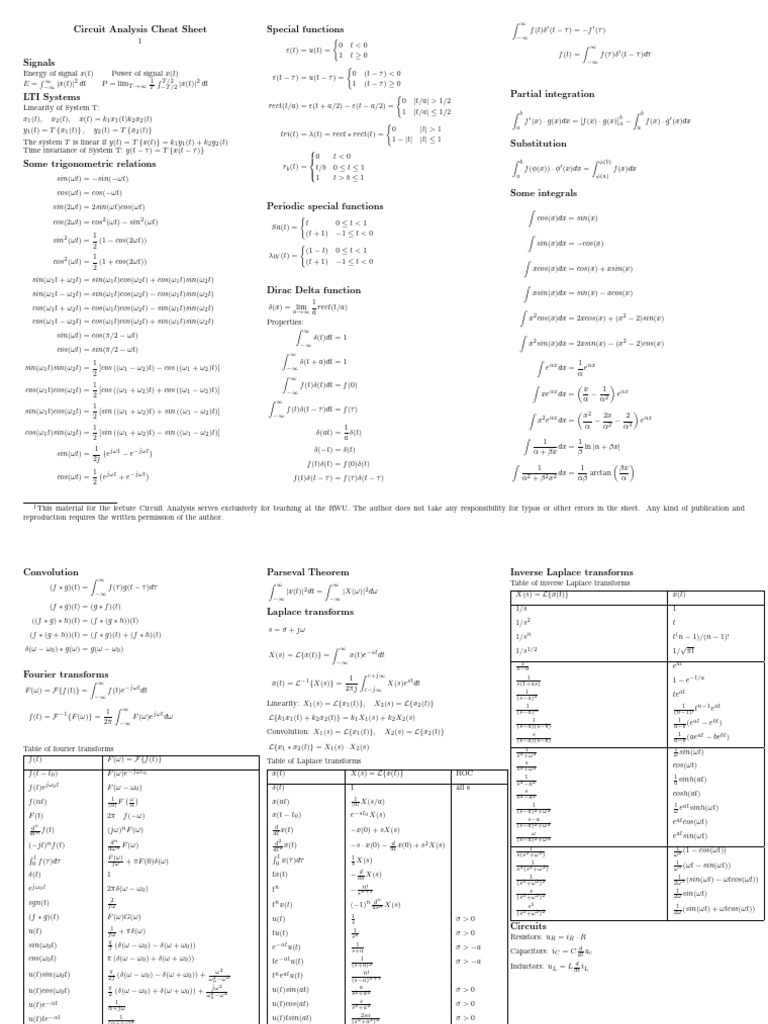 Circuit Analysis Cheat Sheet 24 06 24-2 | PDF | Electrical Circuits ...