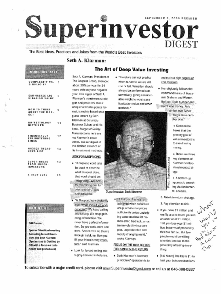 Klarman Art of Deep Value Investing 2006 | PDF