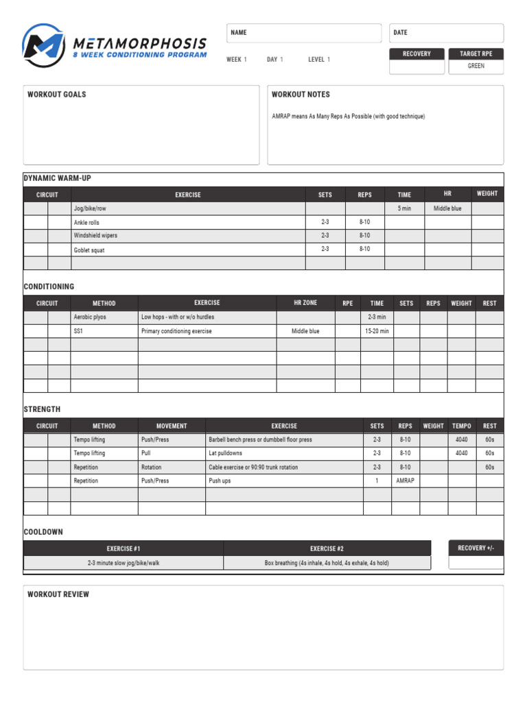 Dynamic Warm-Up and Strength Workout Plan | PDF | Breathing | Aerobic ...