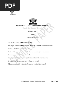 2731 Geography UNEB Sample Paper New Curriculum 2024 Plus Scoring Guide