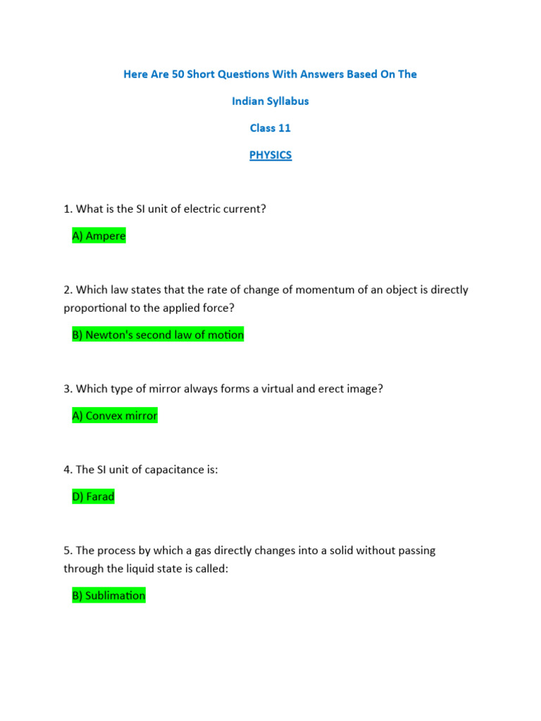 Class 11 Physics Short Q&A Guide | PDF | Waves | Force